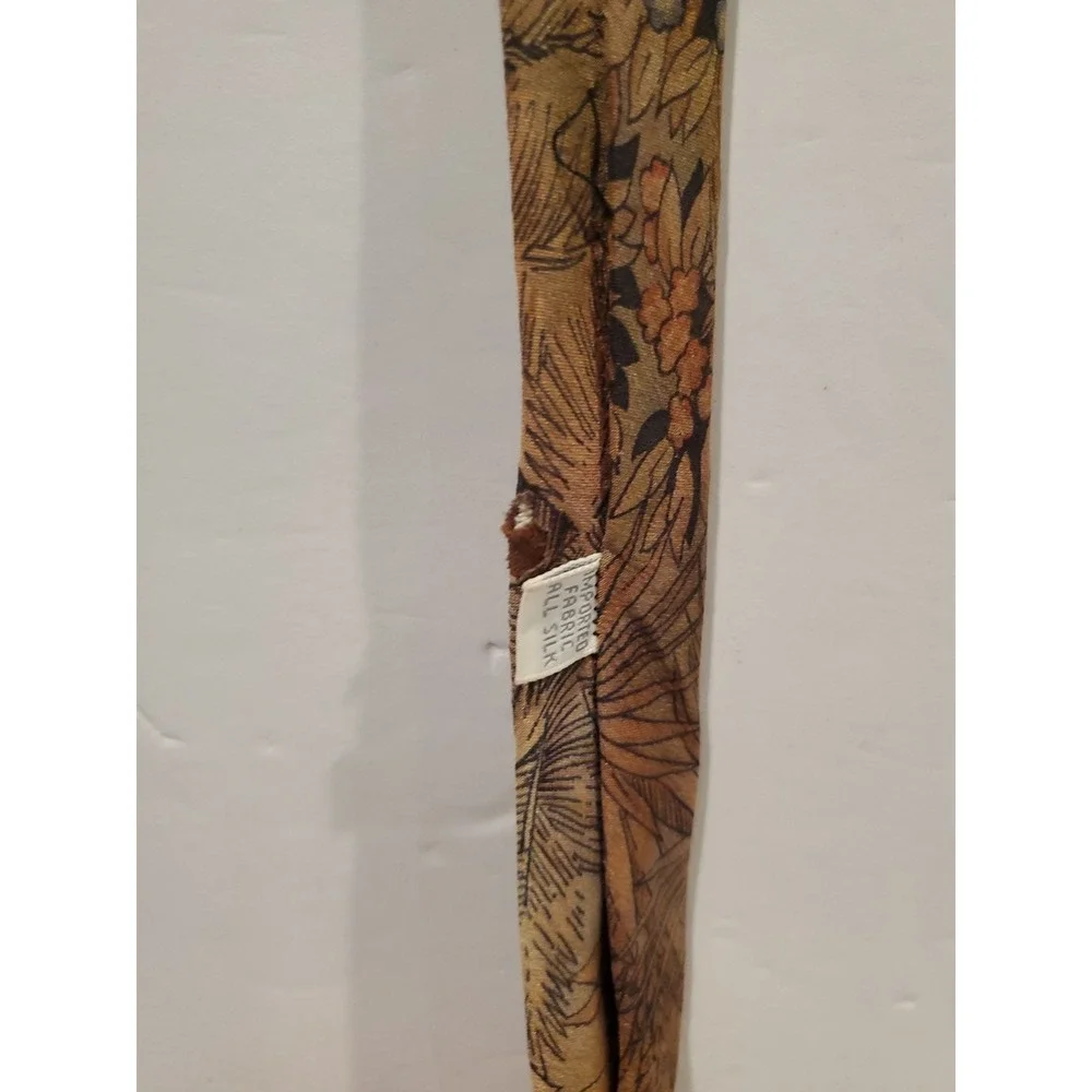 Vintage Silk Necktie Tropical Bird Print - Retro Design Studios - Slight Damage